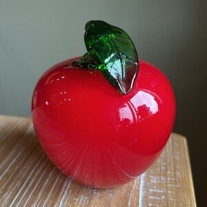 Vintage Large Vibrant Red Decorative Apple Murano Style Art Glass Fruit